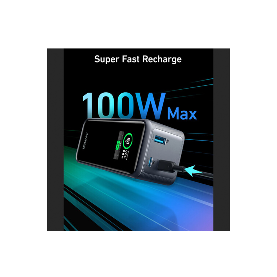ANKER 3-Port 20,000mAh 200W Power Bank with LCD Screen - Black in Qatar ANKER 3-Port 20,000mAh 200W Power Bank with LCD Screen - Black in Qatar